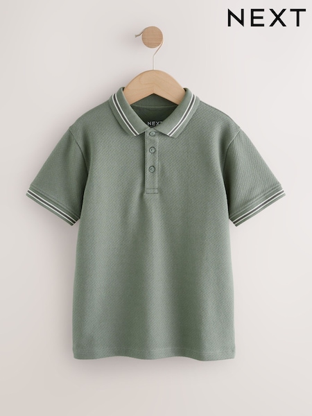 Khaki Green Short Sleeve Textured Polo Shirt (3-16yrs) (F23884) | €13 - €18.50