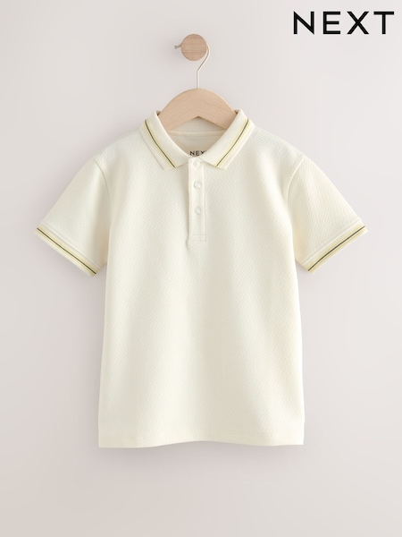 Ecru White Short Sleeve Textured Polo Shirt (3-16yrs) (F23886) | €13 - €18.50
