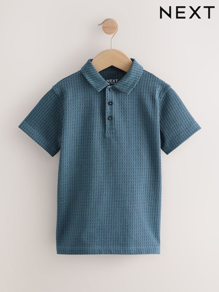 Teal Blue Jacquard Short Sleeve Polo Shirt (3-16yrs) (F23890) | SGD 19 - SGD 28