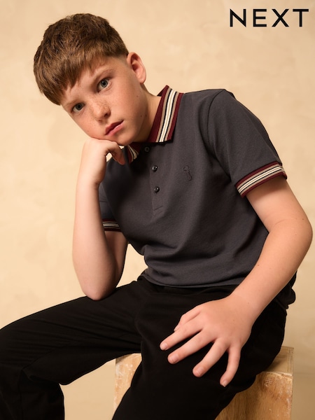 Azul marino - Stripe Tipped Collar Short Sleeve Polo Shirt (3-16yrs) (F23892) | 11 € - 18 €