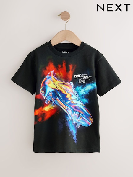 Black Football Regular Fit Short Sleeve All-Over Print T-Shirt (3-16yrs) (F23904) | €13 - €16.50