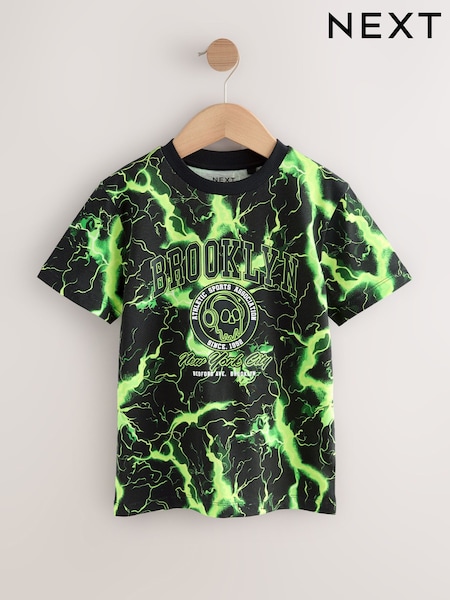 Black/Green Lightning Regular Fit Short Sleeve All-Over Print T-Shirt (3-16yrs) (F23911) | €13 - €16.50