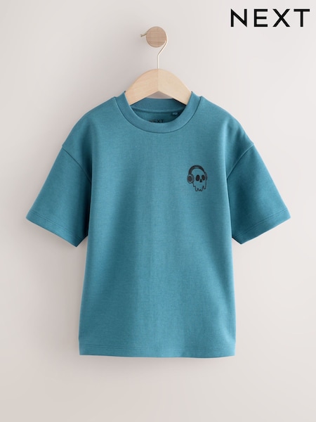Teal Blue Skull - Graphic Print Heavyweight Short Sleeve T-Shirt (3-16yrs) (F23912) | 8 € - 14 €