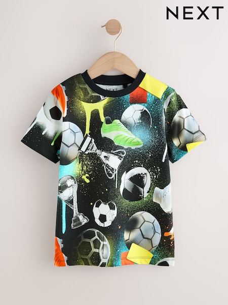 Black/Multi Football Regular Fit Short Sleeve All-Over Print T-Shirt (3-16yrs) (F23917) | AED51 - AED66