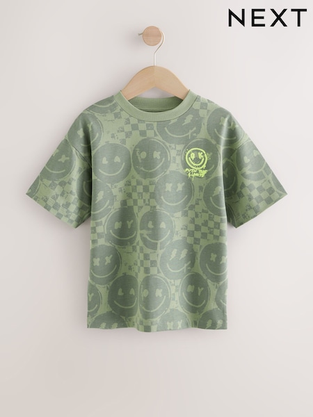 Khaki Green Checkerboard Relaxed Fit Short Sleeve All-Over Print 100% Cotton T-Shirt (3-16yrs) (F23918) | AED41 - AED56