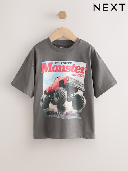 Charcoal Grey Truck Regular Fit Short Sleeve Graphic T-Shirt (3-16yrs) (F23920) | R$ 90 - R$ 120