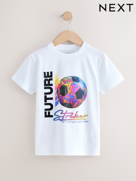 White Football Striker Regular Fit Short Sleeve Graphic T-Shirt (3-16yrs) (F23923) | €13 - €16.50