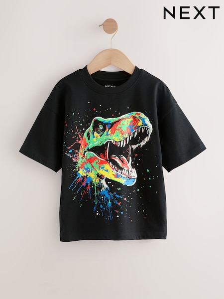 Black/Multi Dino Relaxed Fit Short Sleeve Graphic Print T-Shirt (3-16yrs) (F23924) | €8.50 - €13