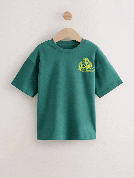 أخضر ـ طبعة هيكل عظمي خلفية - Relaxed Fit Short Sleeve Graphic Print T-Shirt (3-16yrs) (F23925) | ‏36 د.إ.‏ - ‏ 51‏ د.إ.