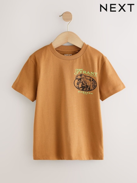 Tan Dino Back Print Regular Fit Short Sleeve Graphic T-Shirt (3-16yrs) (F23938) | €8.50 - €13