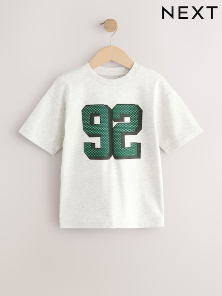 Grey Marl Varsity - Relaxed Fit Short Sleeve Graphic Print T-Shirt (3-16yrs) (F23964) | ‏36 د.إ.‏ - ‏ 51‏ د.إ.