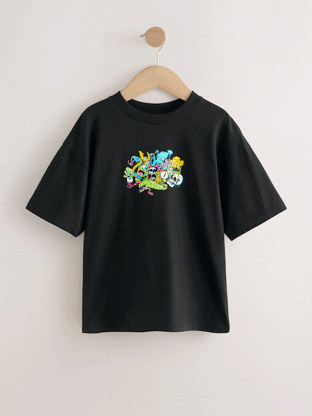 Black Monsters Back Print - Relaxed Fit Short Sleeve Graphic Print T-Shirt (3-16yrs) (F23971) | 11 € - 15 €