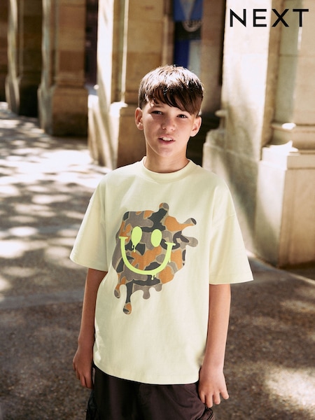 Ecru Camo Smile Relaxed Fit Short Sleeve Graphic Print T-Shirt (3-16yrs) (F23975) | €8.50 - €13