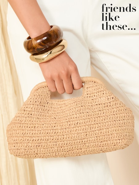 Friends Like These Natural Raffia Handle Clutch Bag (F23987) | €42