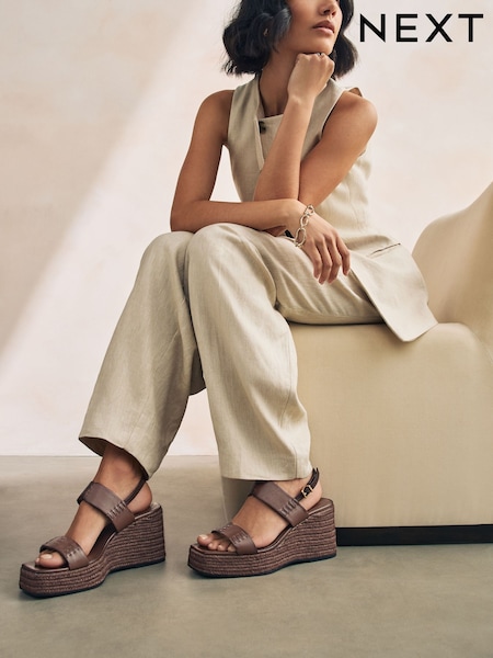 Chocolate Brown Forever Comfort® Premium Leather Craft Wedge Heels (F24038) | €70.50