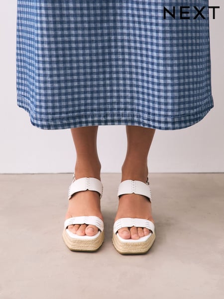 White Forever Comfort® Premium Leather Craft Wedge Heels (F24039) | R$ 425