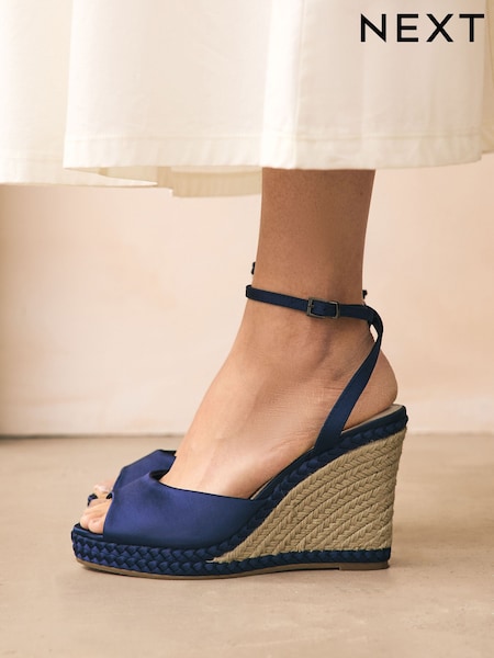 Navy Forever Comfort® Satin Plaited Wedge Heels (F24040) | OMR23