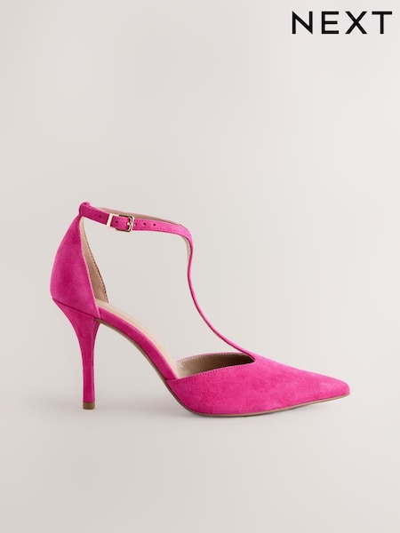 Pink Forever Comfort® Leather T-Bar Pointed Toe Heels (F24095) | AED206