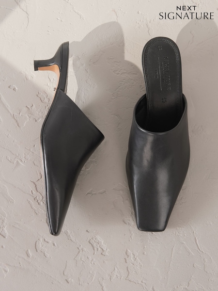 Black Signature Premium Leather Pointed Toe Mules (F24105) | €78