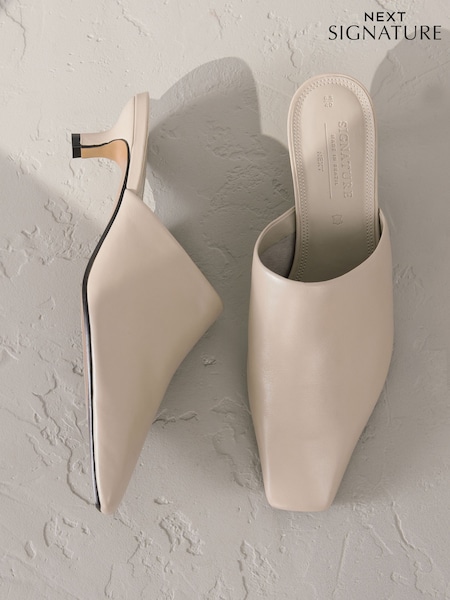 Stone Signature Premium Leather Pointed Toe Mules (F24107) | €78