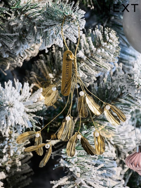 Gold Mistletoe Christmas Bauble (F24143) | €7
