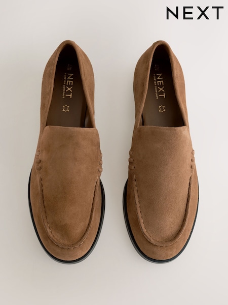 Tan Brown Forever Comfort® Leather Round Toe Clean Loafers (F24201) | 224 QAR