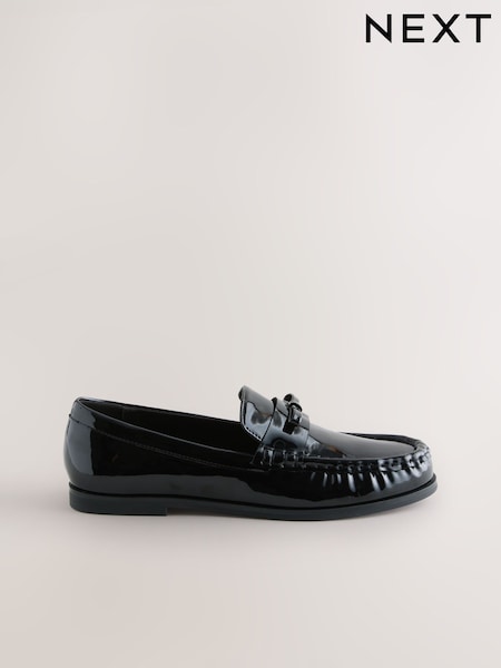 Black Patent Forever Comfort® Bow Detail Ruched Toe Loafers (F24210) | €41