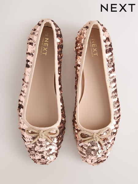 Lantejoulas de ouro rosa - Forever Comfort® Round Toe Ballerina Shoes (F24228) | R$ 305