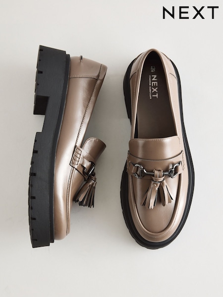 Mocha Brown Forever Comfort Chunky Platform Tassel Loafers (F24236) | €50