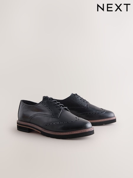 Black Forever Comfort® Leather Brogue Detailing Chunky Sole Lace-Up Shoes (F24268) | R$ 425