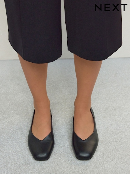 Black Forever Comfort® Leather Square Toe Ballerina Flats (F24277) | €37