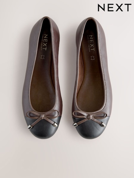 Chocolate Brown Forever Comfort® Round Toe Leather Ballerina Shoes (F24297) | €50.50
