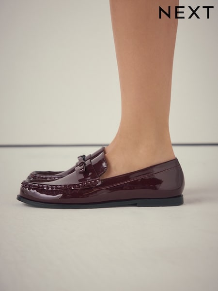 Berry Red Patent Forever Comfort® Bow Detail Ruched Toe Loafers (F24298) | €41