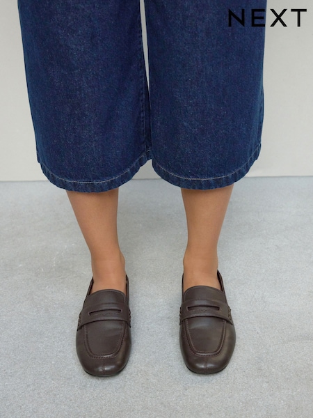 Chocolate Brown Forever Comfort® Leather Square Toe Crush Back Loafers (F24305) | €52