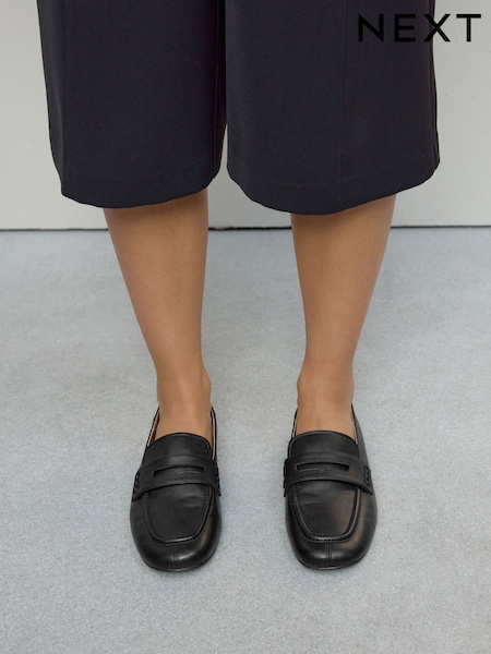 Black Forever Comfort® Leather Square Toe Crush Back Loafers (F24315) | €55