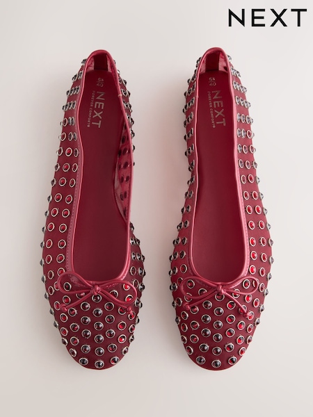 أحمر - Forever Comfort® Mesh Jewelled Ballerina Shoes (F24317) | ‏202 ر.ق.