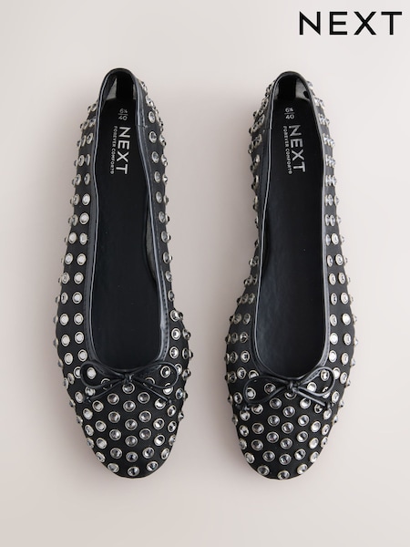 Black Forever Comfort® Mesh Jewelled Ballerina Shoes (F24318) | R$ 390