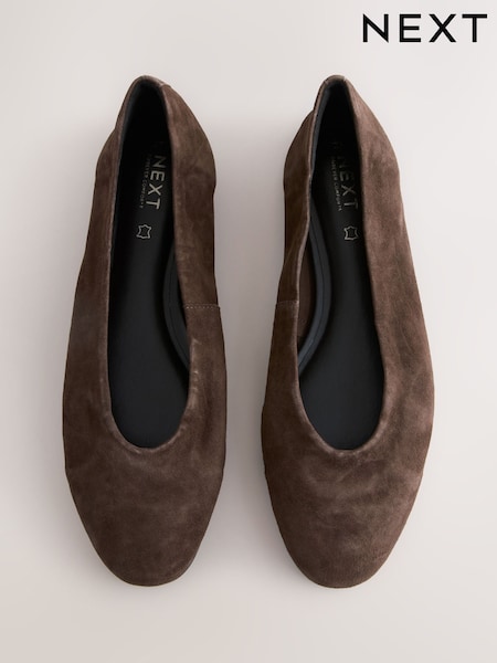 Chocolate Brown Suede Standard/Wide Fit Forever Comfort® Leather Round Toe Ballerinas (F24358) | AZN 87