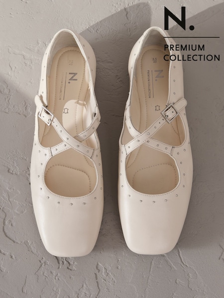 Bone Signature Premium Leather Mary Jane Studded Shoes (F24361) | €64