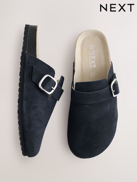Navy Standard Fit Leather Footbed Clogs (F24363) | SGD 66
