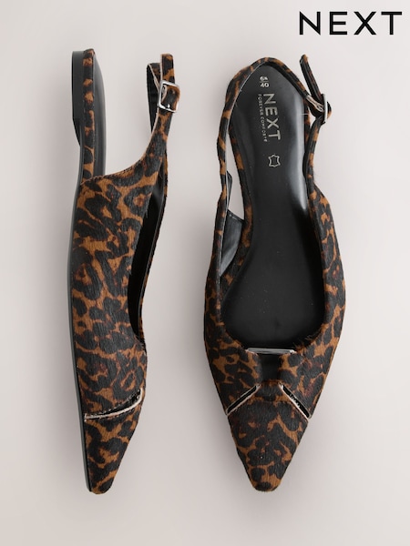 Leopard Forever Comfort® Premium Leather Pointed Toe Hardware Slingback Shoes (F24370) | OMR29