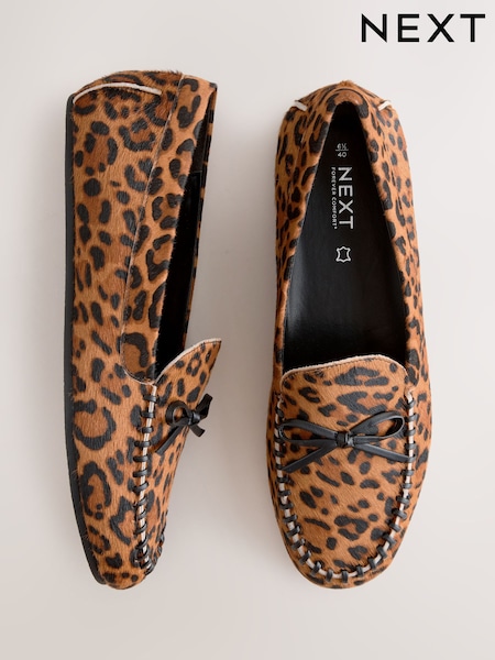 Leopard Forever Comfort® Leather Round Toe Driver Loafers (F24372) | €87.50