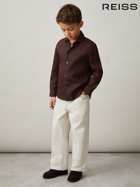 Reiss Dark Brown Ruban 3-9 yrs Linen Cutaway Collar Shirt (F24380) | €55