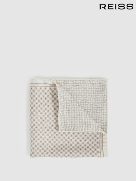Reiss Oatmeal Giulio Silk Medallion-Print Pocket Square (F24384) | AZN 95