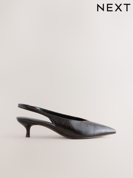 Chocolate Brown Extra Wide Fit Forever Comfort® Point Toe Low Slingback Kitten Heels (F24419) | R$ 250