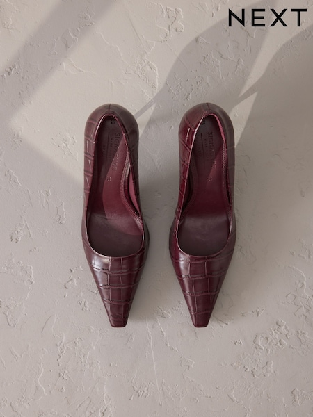 Rojo burdeos - Signature Premium Leather Croc Embossed Pointed Toe Court Heels (F24484) | 86 €
