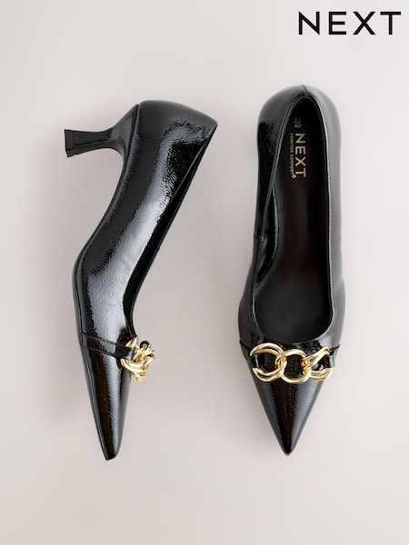 Black Patent Forever Comfort® Chain Trim Pointed Court Heels (F24491) | €58