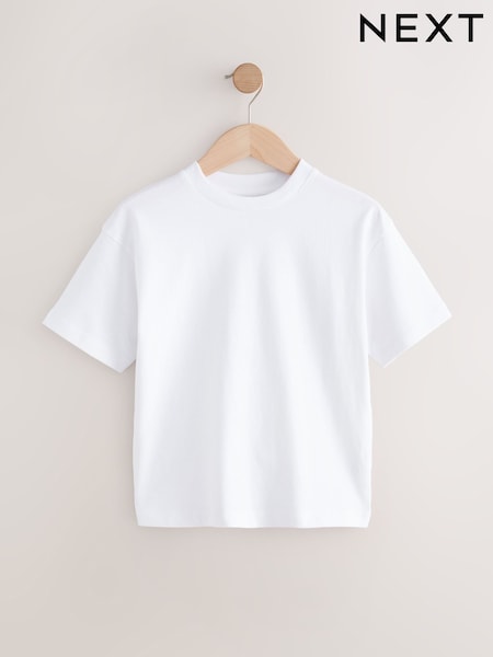 White Relaxed Fit Short Sleeve 100% Cotton T-Shirt (3-17yrs) (F24510) | AED25 - AED41