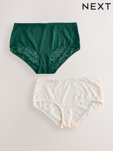 Green/Ecru Lace Midi Knickers 2 Pack (F24534) | OMR9