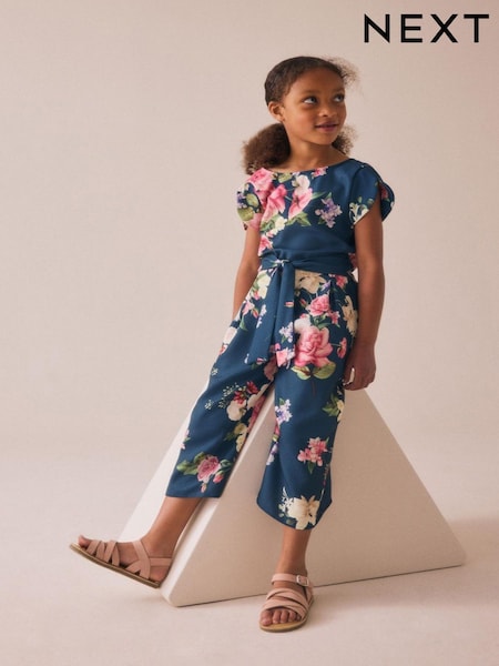Navy Floral Printed Jumpsuit (3-16yrs) (F24610) | €28 - €35